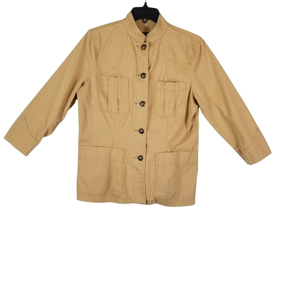 Lauren Jeans Co Ralph Lauren Jacket Women L‎ Tan Cotton Utility Field Mandarin